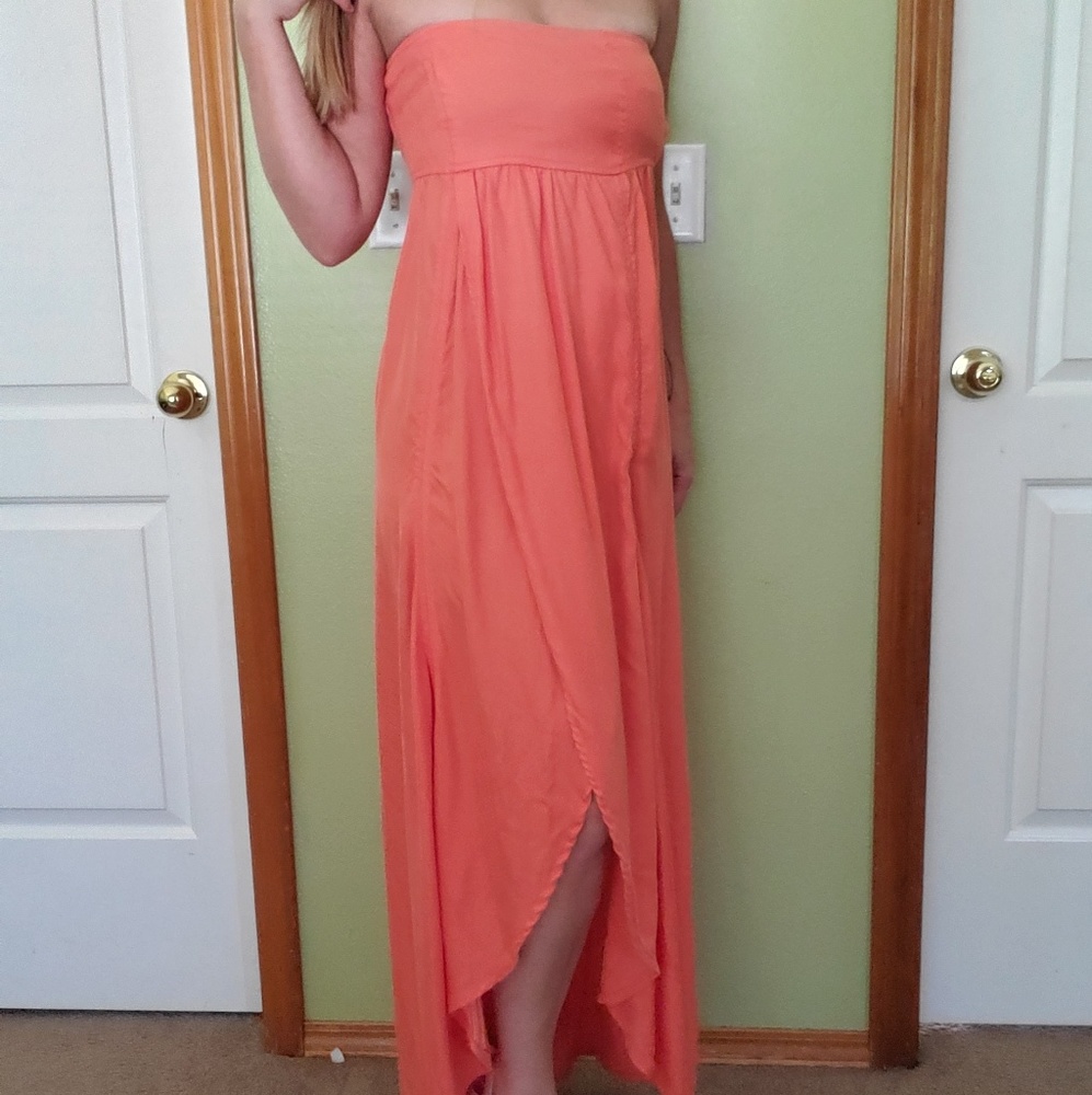 Charley 5.0 coral strapless high low dress